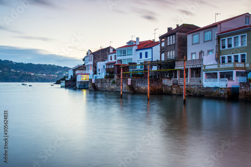 Beautiful Fishing Town of Redes at Ares Estuary Long Exposure La Coruna Galicia