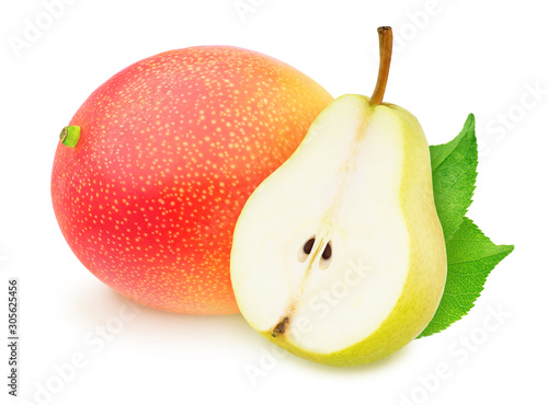 Composition with mango and pear isolated on a white background with clipping path.