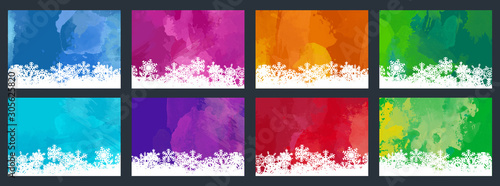 Christmas and New Year colorful watercolor background set with snowflakes © Eva Kali