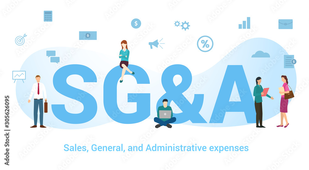 sg&a sales general and administration expenses concept with big word or text and team people with modern flat style - vector sg&a sales general and administration expenses concept with big word or text and team people with modern flat style - vector