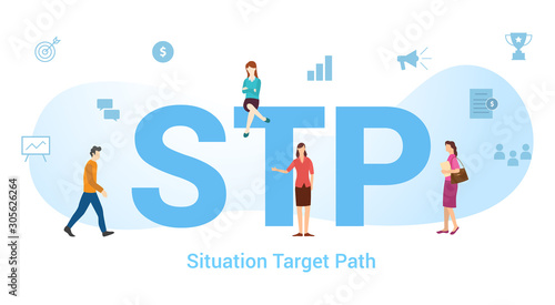 stp situation target path concept with big word or text and team people with modern flat style - vector