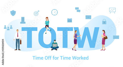 Totw Time off for time worked with big word or text and team people with modern flat style - vector