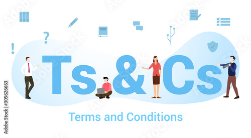 ts & cs terms and conditions concept with big word or text and team people with modern flat style - vector