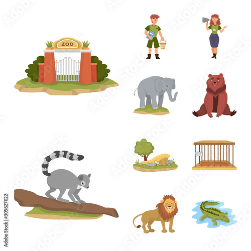 Vector design of zoo and park sign. Collection of zoo and animal stock symbol for web.