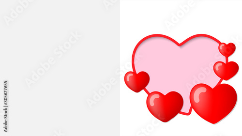 The valentine s day red heart shape frame card in paper cut style.