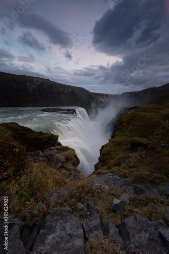 Gulfoss waterfall, the most famous and one of the strongest waterfall in Iceland.