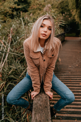 Portrait Charming Young Woman with Blonde Hair, Street Style