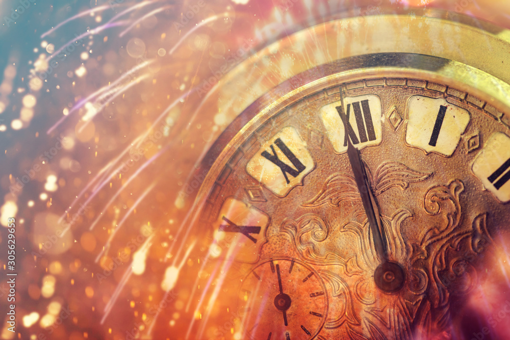 Fototapeta Clock at New Year. Abstract holiday background.