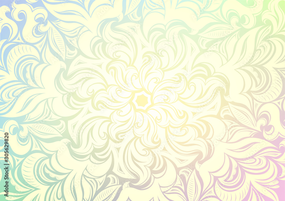 Fototapeta Dreamy gradient wallpaper with mandala pattern. Vector background for yoga, meditation poster