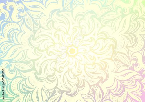 Dreamy gradient wallpaper with mandala pattern. Vector background for yoga, meditation poster