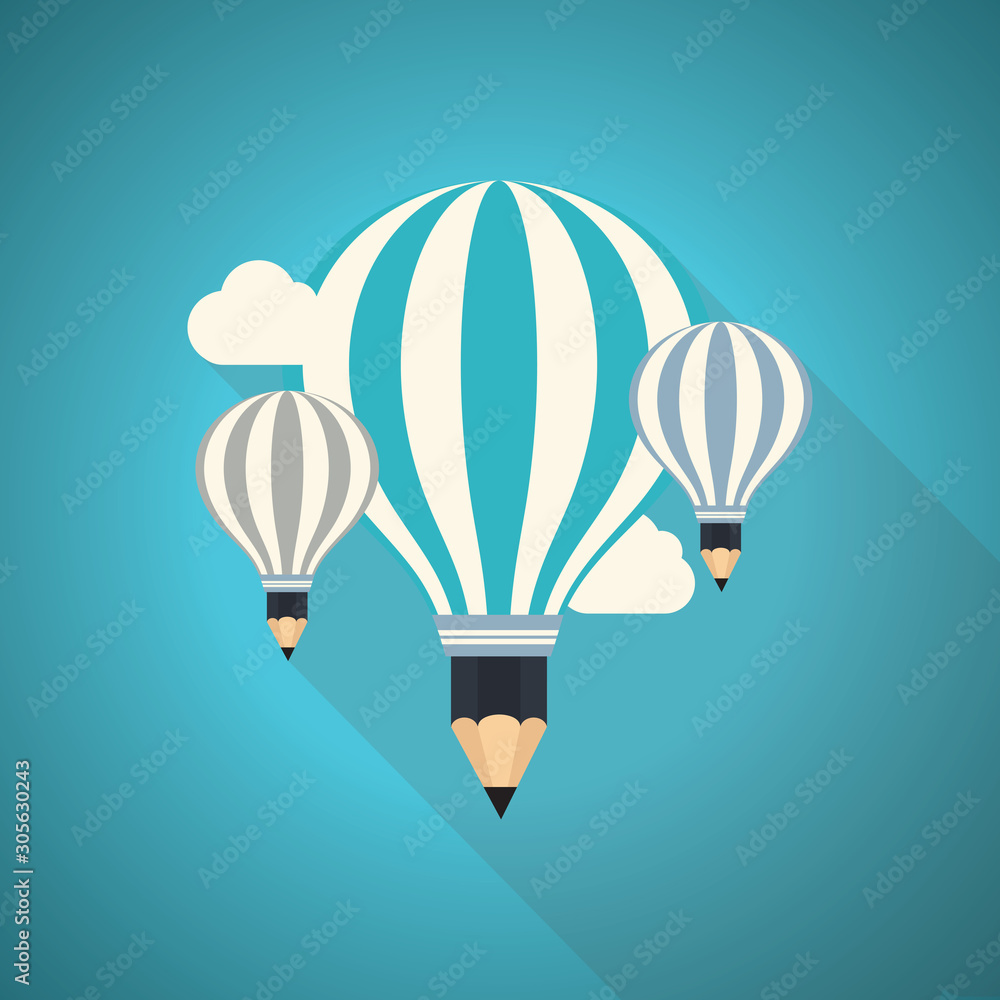 Obraz premium Hot air balloon in the sky vector/illustration/icon. Blue Theme Concept