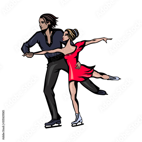 pair figure skating, man and woman skating together, isolated color image