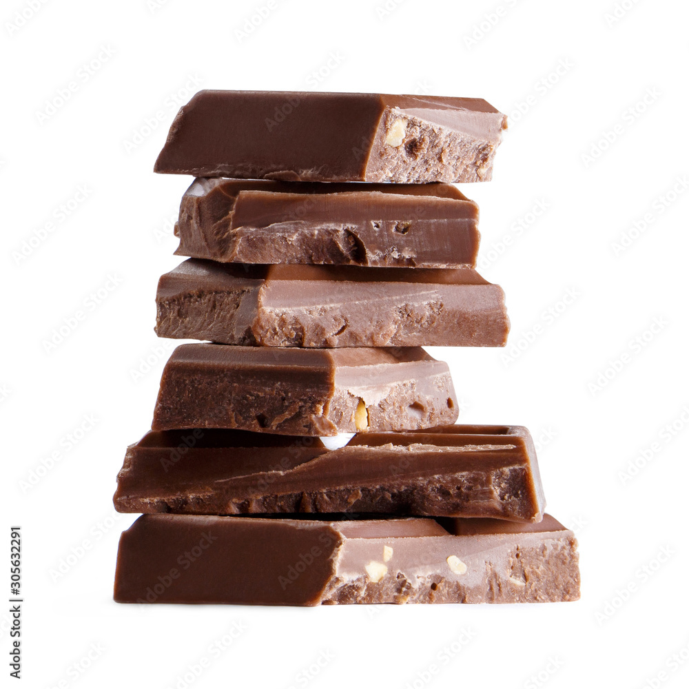 Stack of delicious dark chocolate bars, isolated on white background Stack of delicious dark chocolate bars, isolated on white background