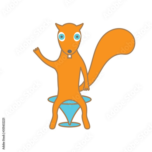 Baby squirrel waves a paw. Vector illustration.