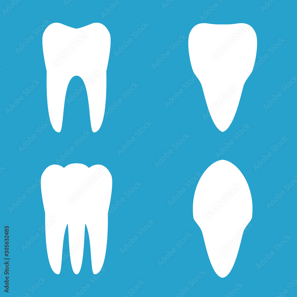 Set of teeth, icons on blue background. Vector illustration. Set of teeth, icons on blue background. Vector illustration.