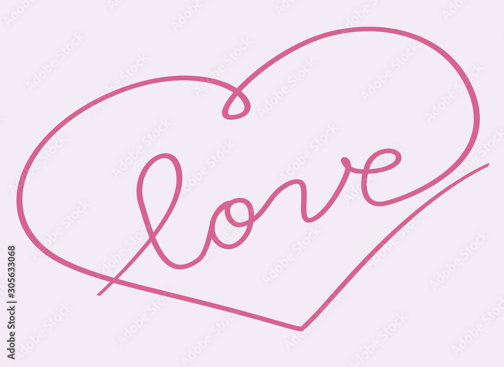 Line art words love and heart for greeting cards and declarations of love. Line art romantic with love.