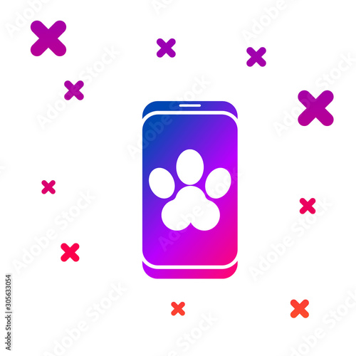 Color Online veterinary clinic symbol icon isolated on white background. Cross with dog veterinary care. Pet First Aid sign. Gradient random dynamic shapes. Vector Illustration