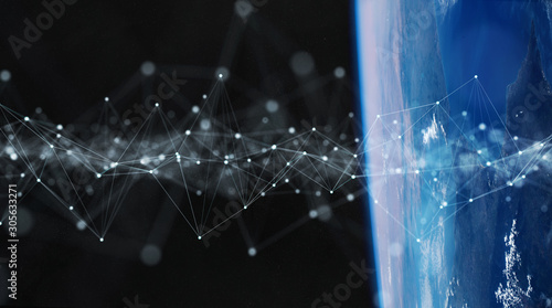 Fototapeta Naklejka Na Ścianę i Meble -  Global datas exchanges and connections system over the globe 3D rendering elements of this image furnished by NASA