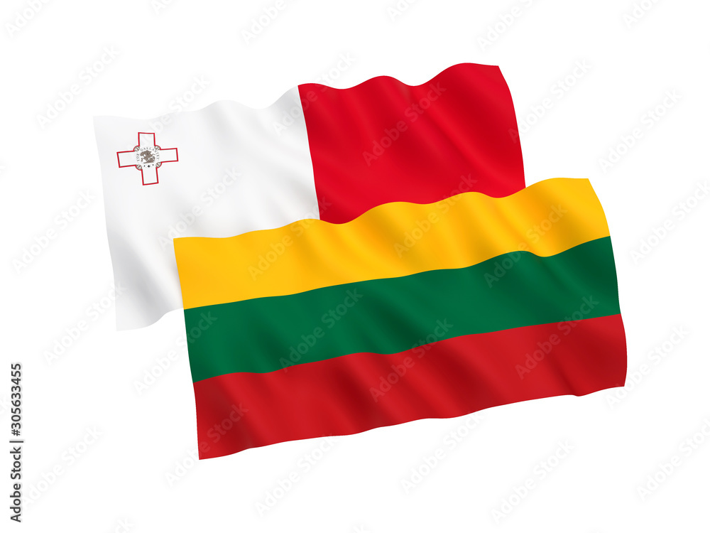 Obraz premium Flags of Malta and Lithuania on a white background