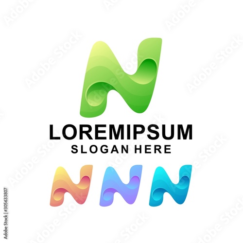 colorful letter n logo design premium