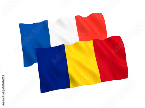 Flags of France and Romania on a white background