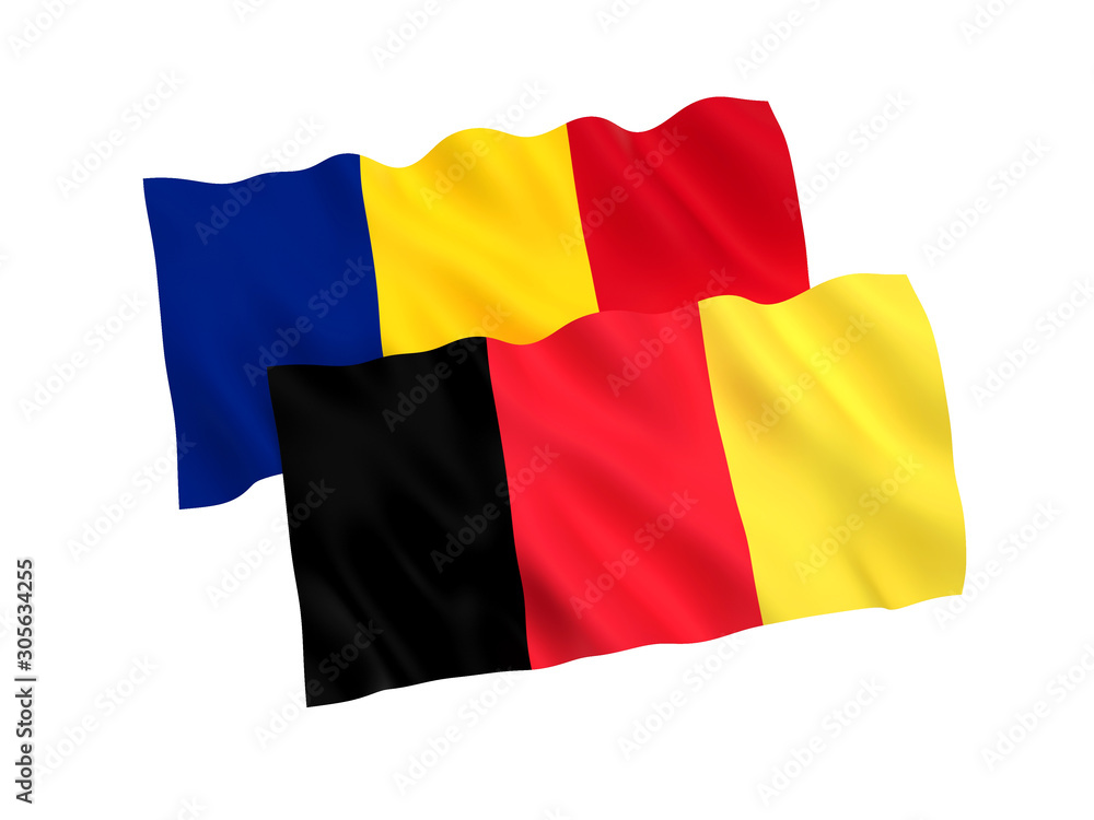 Flags of Belgium and Romania on a white background Flags of Belgium and Romania on a white background