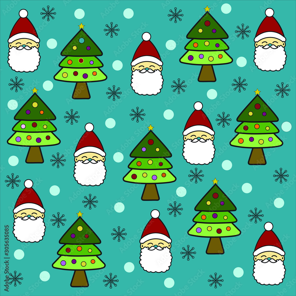 Christmas trees santa claus snowflakes on blue background. Christmas trees santa claus snowflakes on blue background.