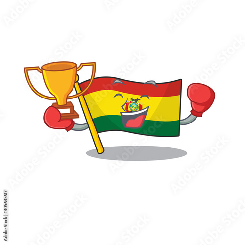 Super cool Boxing winner flag guatermala in mascot cartoon style