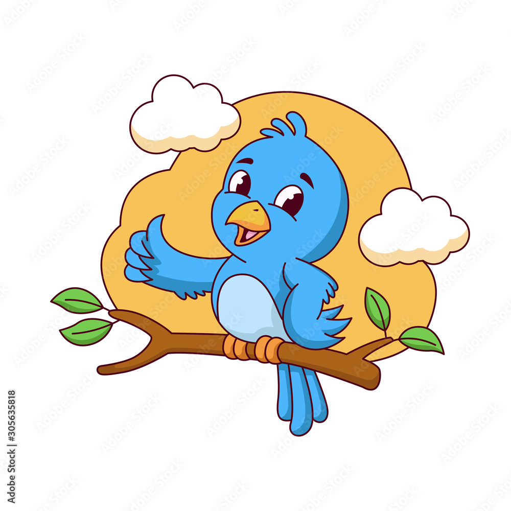 Cute blue bird showing thumb vector cartoon illustration Stock Vector ...
