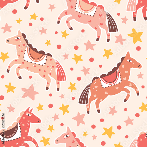 Abstract carnival horses seamless pattern