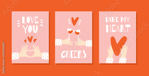 Vector design concept for Valentines Day and other users. Romantic cards set. Handwritten modern lettering.