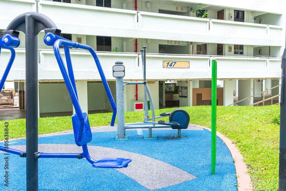 Outdoor fitness equipment in public park. It's free to use for all who wants to keep fit and be healthy.