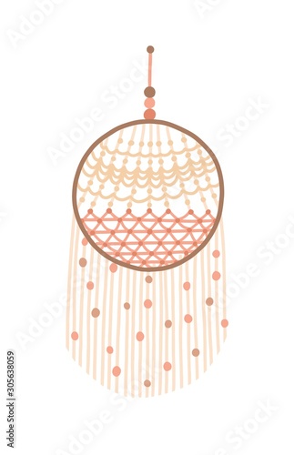 Macrame dreamcatcher design vector illustration. Wall hanging decoration with...