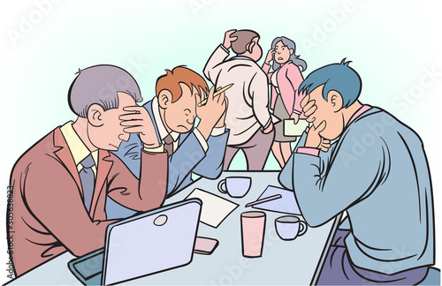 illustration working as a team of unsuccessful businessmen.The image is separated on background.