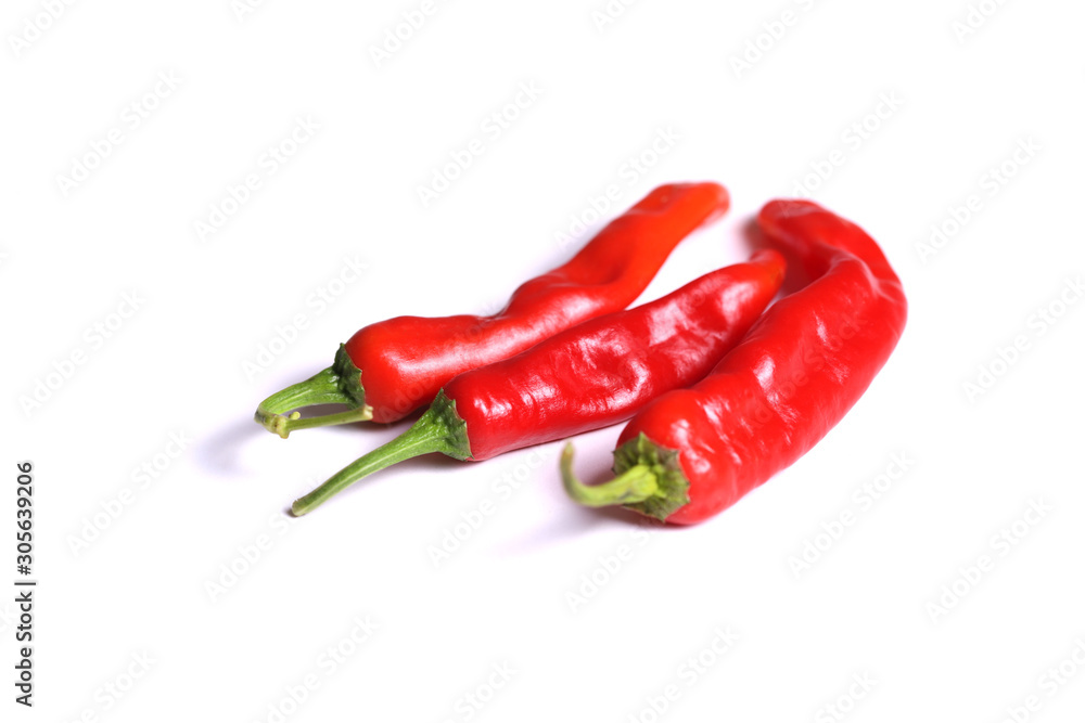 Red chili peppers isolated on white background