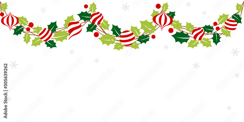 Obraz premium Christmas garland with holly leaves and ornament