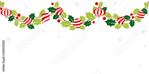 Christmas garland with holly leaves and ornament