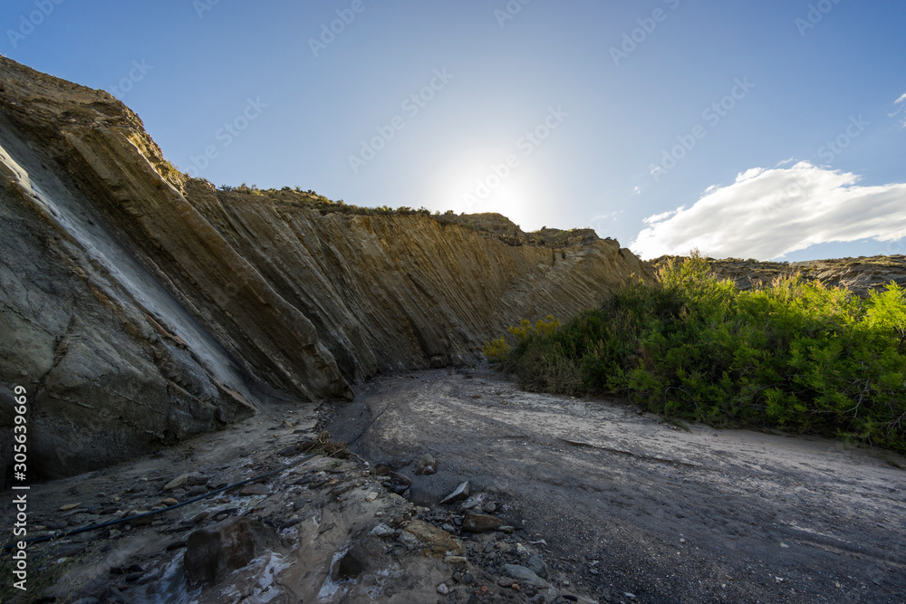 Sandstone and geological layers in Tabernas desert, Almeria, Andalousia, Spain