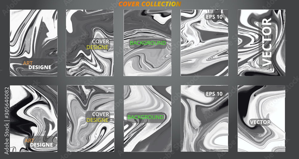 Fototapeta premium Set abstract marble modern designe. Splash acrylic colored bright liquid. Paints texture A4. For sale flyer,cover,presentation,print,business cards,calendars,invitations,sites,packaging. Copy space. 
