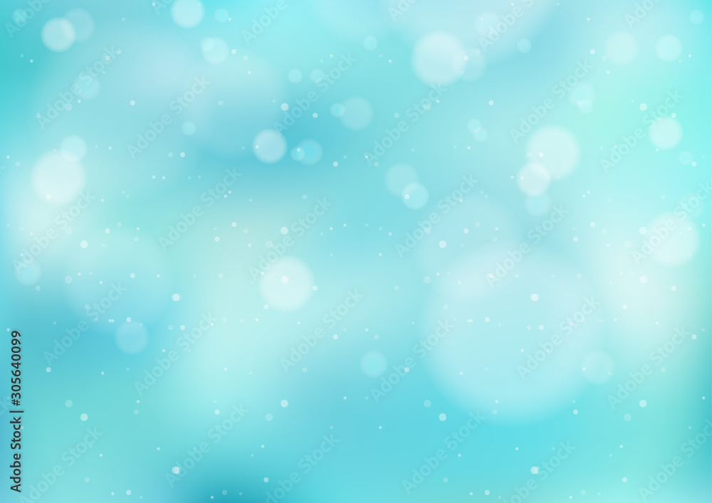 Light Blue Winter Background with Snowfall - Abstract Illustration with Bokeh Effect for Your Christmas Graphic Design, Vector
