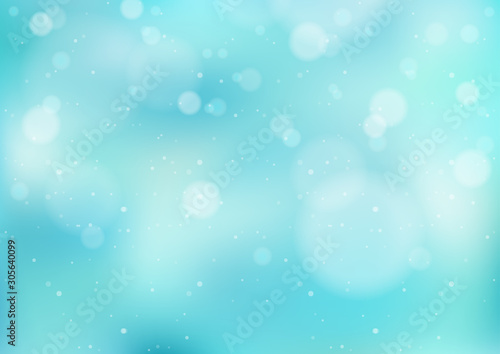 Light Blue Winter Background with Snowfall - Abstract Illustration with Bokeh Effect for Your Christmas Graphic Design, Vector