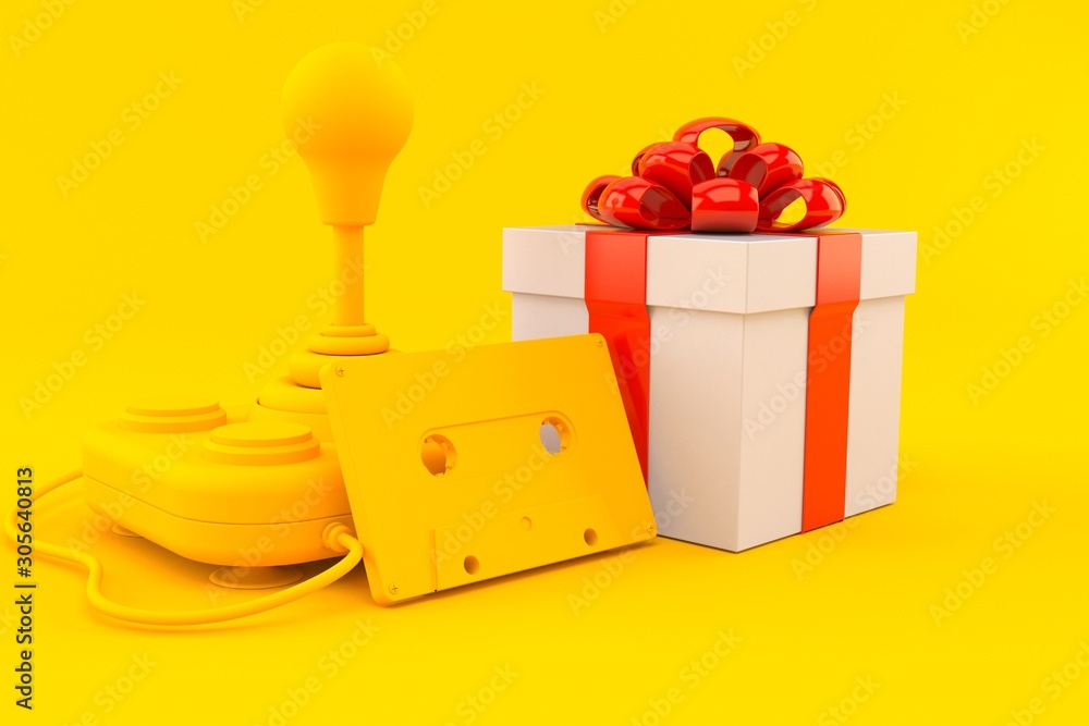 Naklejka premium Retro gaming background with gift