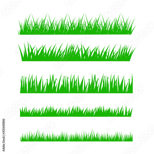 Set of green grass on white background. Vector illustration.