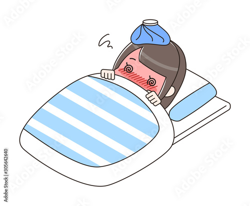  熱で寝込んでいる女性