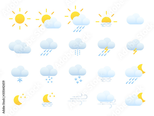 Weather forecast. Meteorology. Flat style icons for the interface of mobile applications