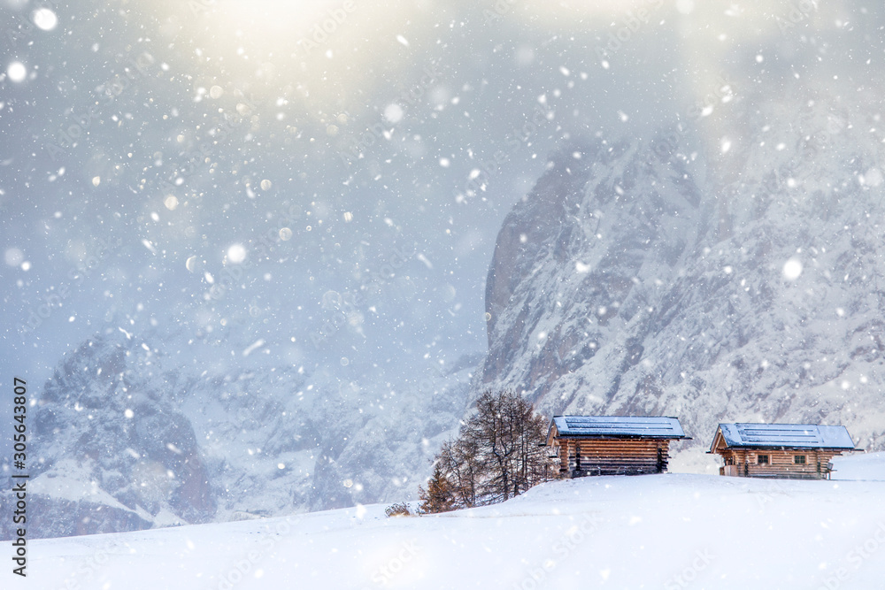 Beautiful Winter at Alpe di Siusi, Seiser Alm - Italy - Holiday background for Christmas. Beautiful Winter at Alpe di Siusi, Seiser Alm - Italy - Holiday background for Christmas.