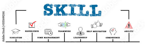 Skill. Education, experience and business concept. Chart with keywords and icons