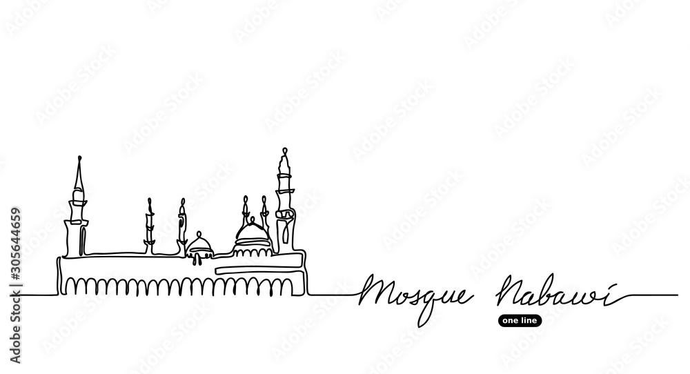 Mosque Nabawi one continuous line drawing.