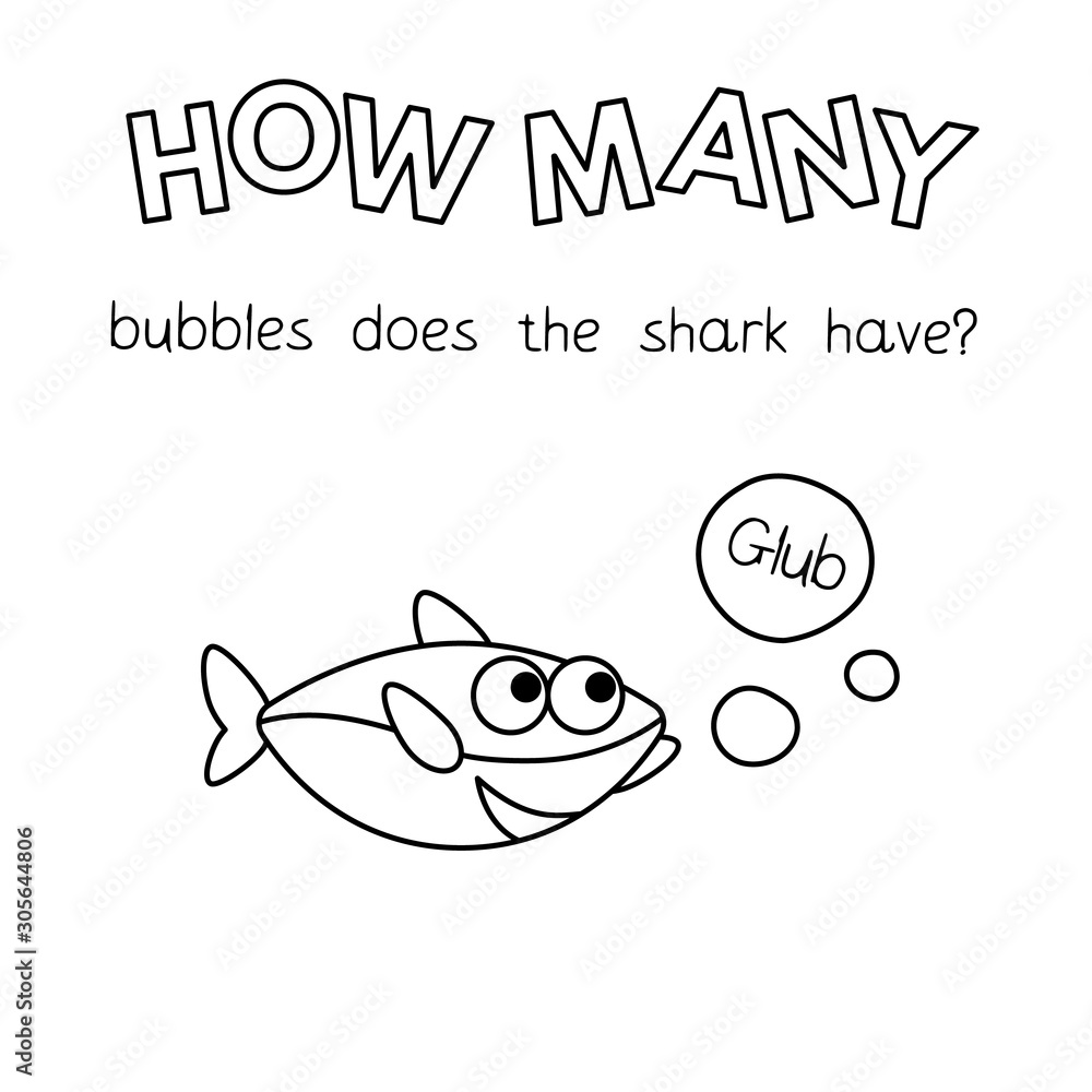 Fototapeta premium Cartoon Shark Counting Game Coloring Book