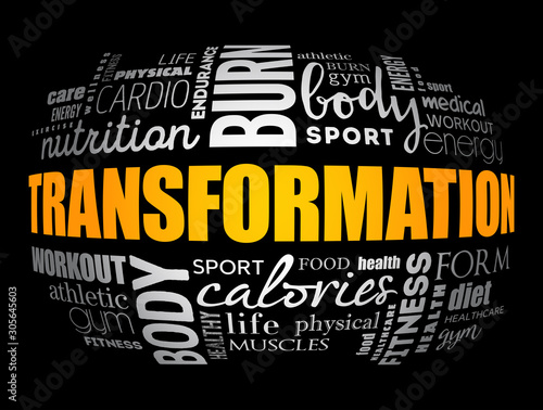 TRANSFORMATION word cloud, fitness, sport, health concept background